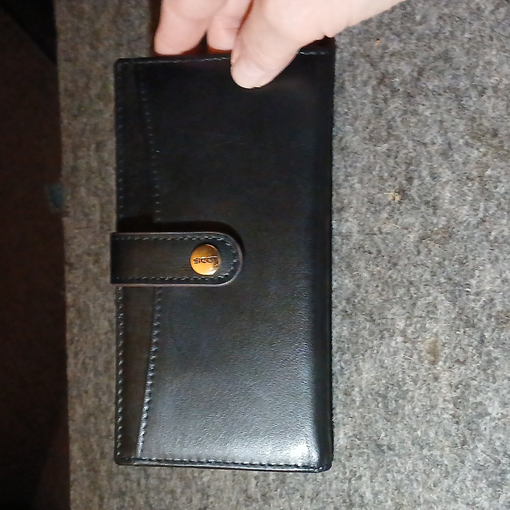 Womens Black Leather Lodis Wallet with Gold Snap Closure